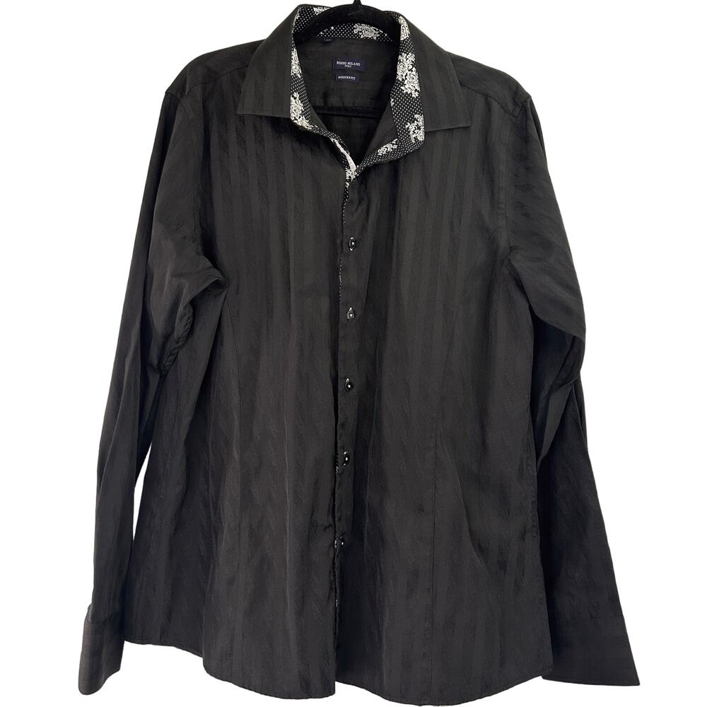 Rosso Milano Italy Black Striped Modern Fit Button Up Size XL / 17.5